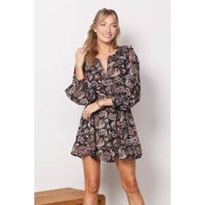 NWT Cleobella Mini Shirt Dress Boho Belted Ruffle Organic Cotton Women Medium